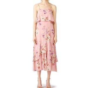 TiMo floral tiered maxi dress featuring thin spaghetti straps flawed